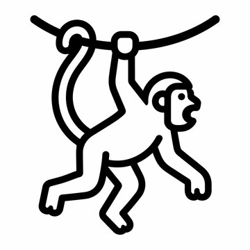 Monkey Swinging on a Vine Outline Icon