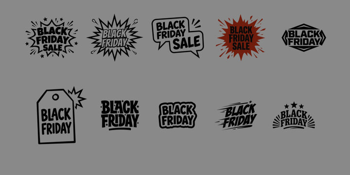Collection of distressed black friday sale banner designs with grunge textures and bold typography