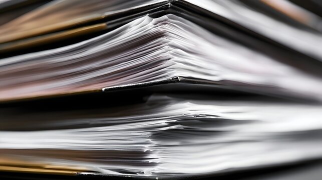 Close up of stacked document folders with crisp paper edges and professional binding  emphasizing organized office materials