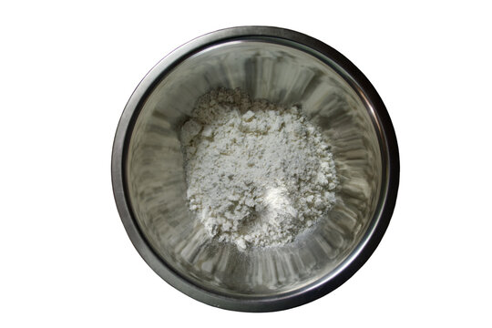 metal mixing bowl with muffin mix Isolated on transparent background 