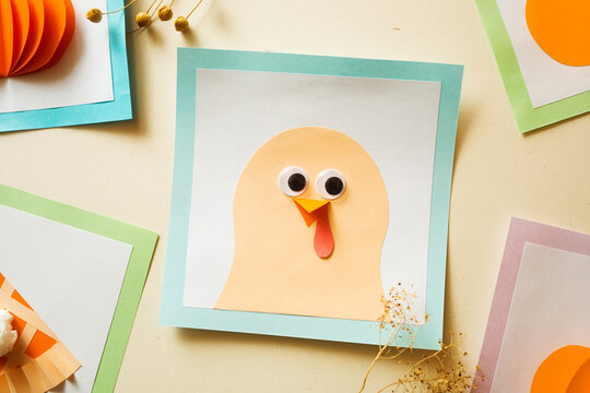 paper craft for kids. DIY cards with pumpkin and Turkey for thanksgiving day. create art for children.