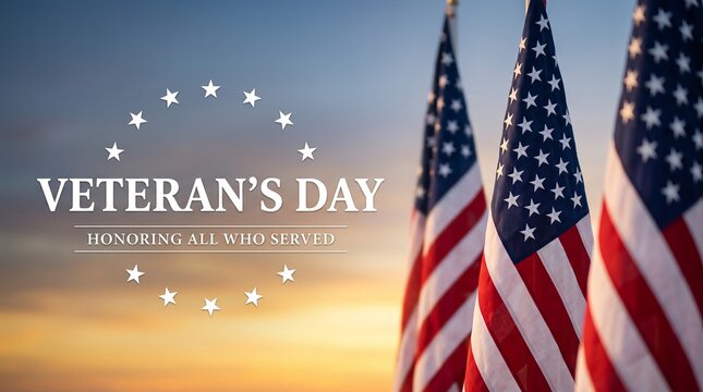 Veteran's day tribute with american flags and stars background