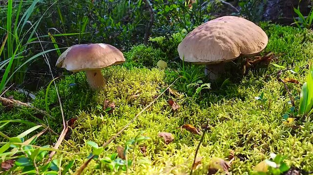 Edible porcini mushrooms in the wild