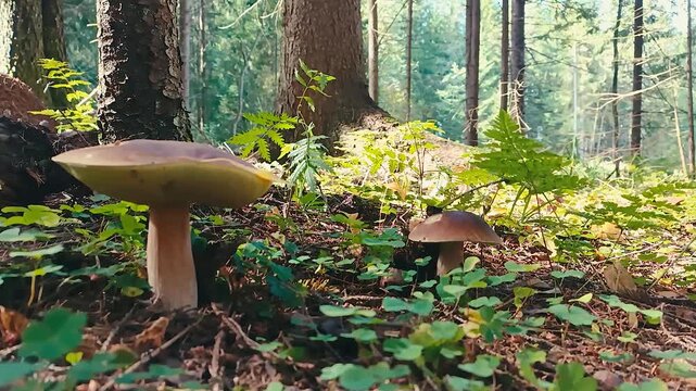 Edible porcini mushrooms in the wild