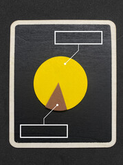 Business and infographics mockup photo of a pie chart layout on a wooden blackboard with blank label callout boxes on a dark background © izzy sabki