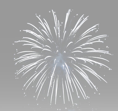 firework with spreading white beams, cascading silver sparks and fine light trails for party invitations and holiday