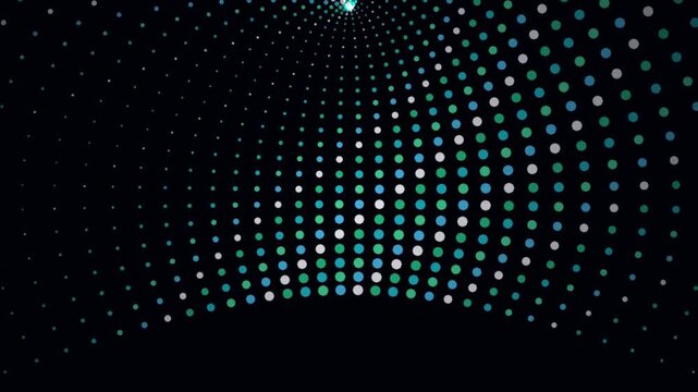 Chladni Resonance Grid hyperbolic geometry dot curtain motion video rendered with EMERALD CYAN BLOOM glowing parametric dot fabric matrix. Ideal for architectural geometry displays, digital textile 