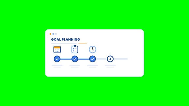 Animated goal planning progress timeline on green screen background