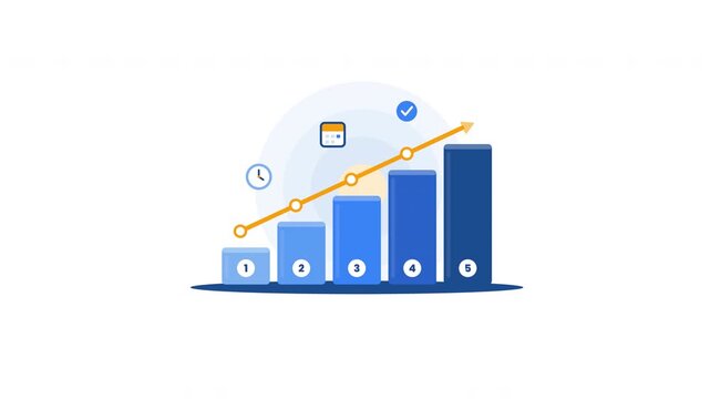 Animated blue bar chart showing business growth and success progress