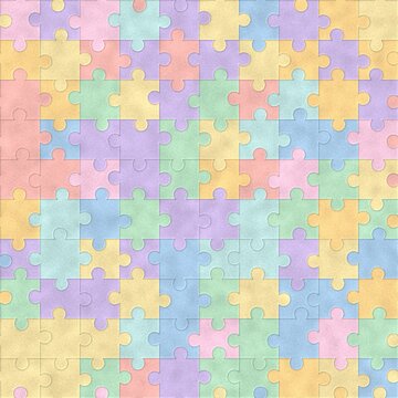 Seamless jigsaw puzzle pattern of interlocking pieces in soft pastel colors