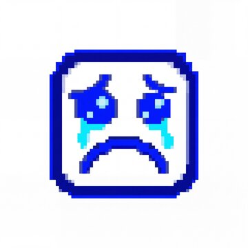 Pixel art crying face emoji with tears