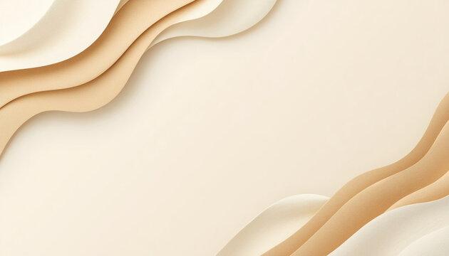 Abstract minimalist background featuring smooth layered papercut waves in warm beige and cream tones with soft curved shapes and clean negative space in the center