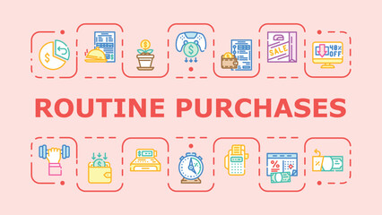 Fototapeta premium Routine purchases banner infographic. Savings retail, essentials order, payment checkout icon vector illustration