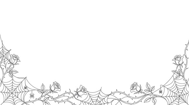 Elegant Minimalist Line Art Spiderweb and Rose Halloween Background