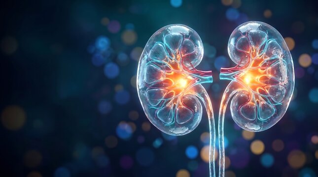 Conceptual Digital Illustration of Human Kidneys Highlighting Biological Health and Medical Functionality for Scientific Education