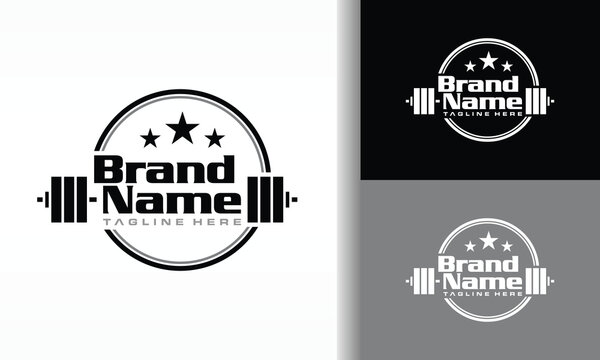 Barbell and Star Circular Emblem Logo