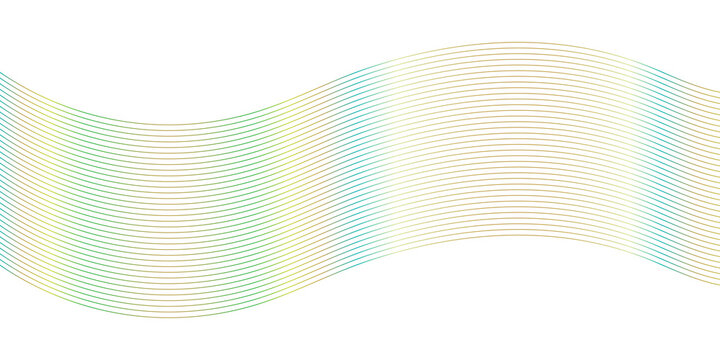Parallel curved wave lines background with green and yellow gradient on white