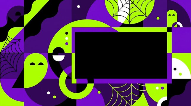 Dark Mode Memphis Style Halloween Presentation Background with Abstract Geometric Shapes