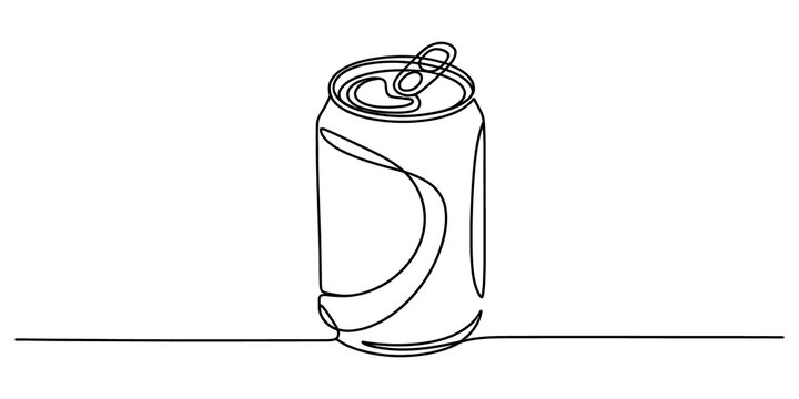 Continuous single line drawing of an aluminum soda can isolated on transparent background