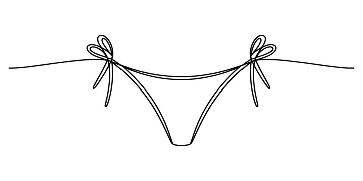 Minimalist line art illustration of a bikini bottom isolated on transparent background