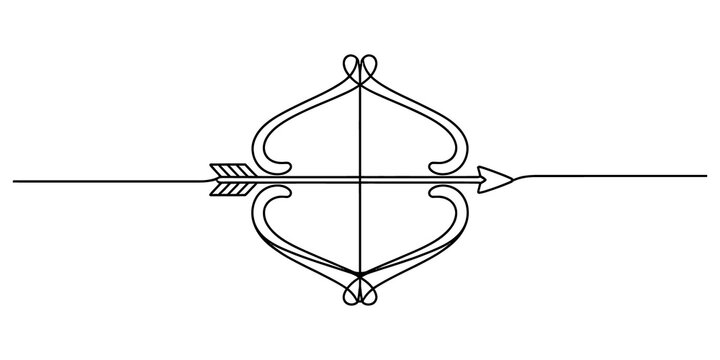 Continuous line art of a bow and arrow isolated on transparent background