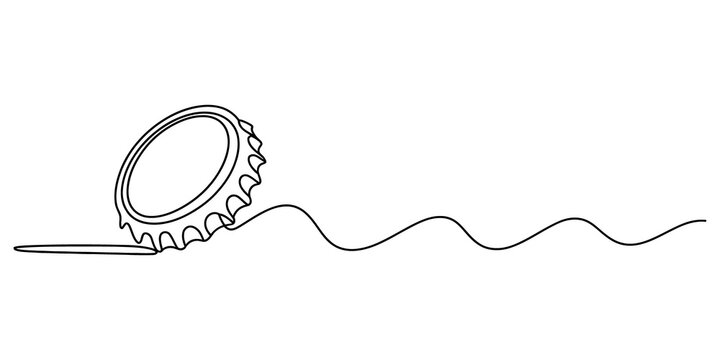Continuous line drawing of a metal bottle cap isolated on transparent background