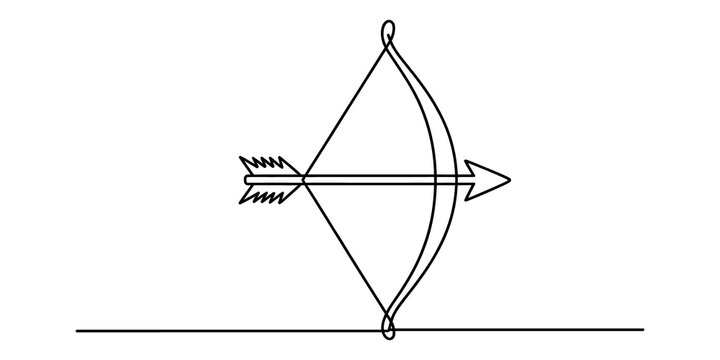 Simple line art icon of a bow and arrow isolated on transparent background