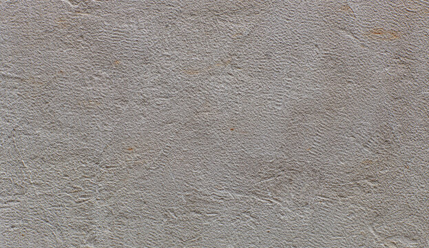 Neutral gray textured plaster wall surface with subtle uneven marks, weathered appearance, and soft natural variation for backgrounds and visual design