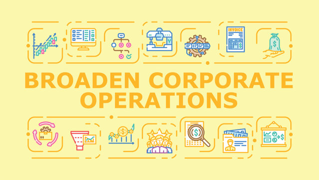 Broaden corporate operations banner infographic. Enterprise scaling, expansion outreach, globalization growth icon vector illustration