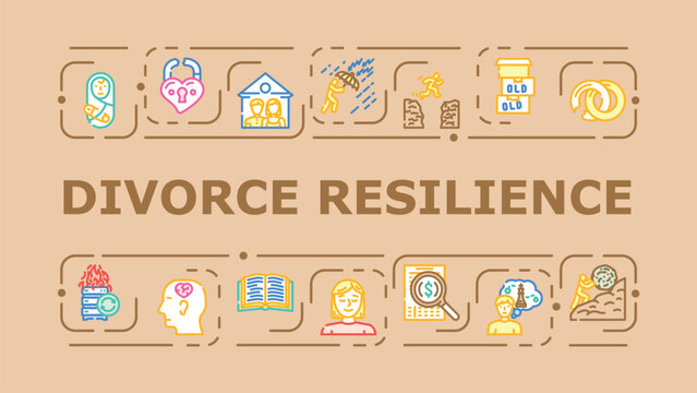 Divorce resilience banner infographic. Adaptation patience, transition healing, freedom confidence icon vector illustration