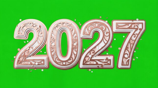 Paper cut 2027 new year greeting card design with rose gold layered