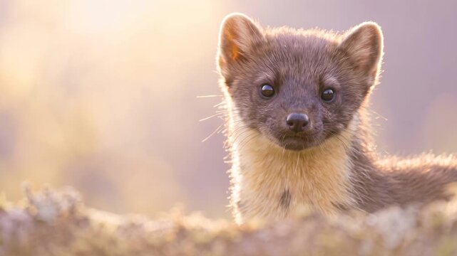 pine marten close up at morning light in scotland video