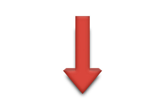 Red 3D Down Arrow Isolated on Transparent Background
