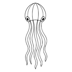 Minimalist jellyfish vector illustration, isolated black and white outline of a sea creature with long tentacles © Khrystyna Turchyn