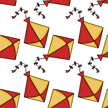 Lohri festival seamless pattern with traditional red and yellow kites vector illustration