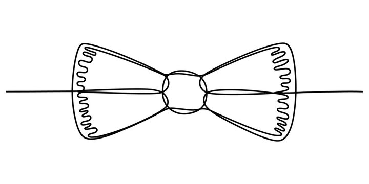 Continuous single line drawing of a formal bow tie isolated on transparent background