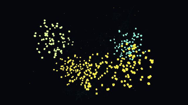 Abstract 3D visualization of golden data node clusters and interconnected cryptographic blocks validating financial transactions in 4K loop.