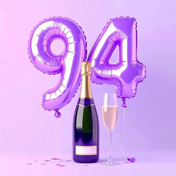 Birthday and Anniversary Celebration with Champagne and Number 94 Balloon