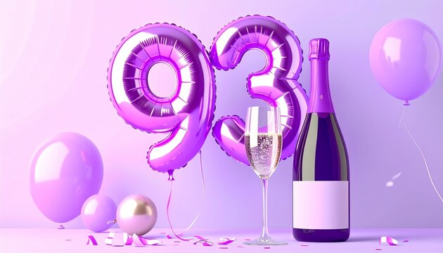 Birthday and Anniversary Celebration with Champagne and Number 93 Balloon