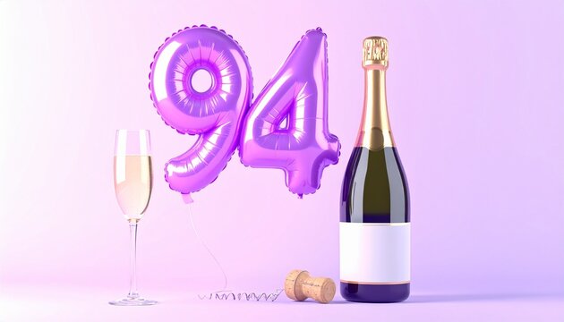 Birthday and Anniversary Celebration with Champagne and Number 94 Balloon