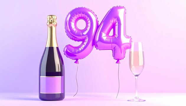 Birthday and Anniversary Celebration with Champagne and Number 94 Balloon