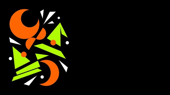 Dark Mode Geometric Abstract Halloween Background with Neon Shapes