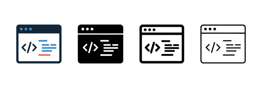 Web Browser Window with Programming Script and Code Icon Set