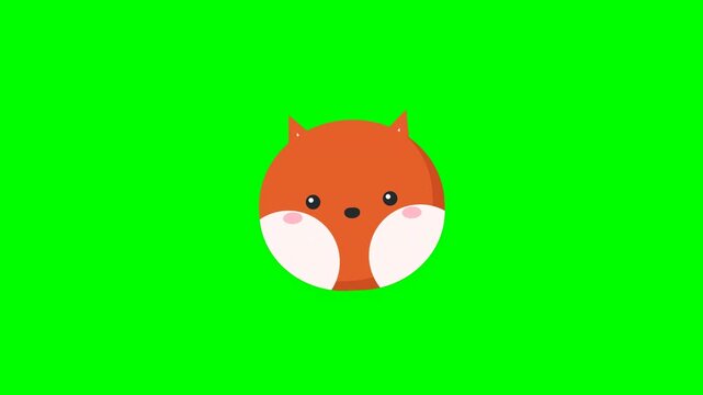 Cute cartoon fox heads pattern on green screen background