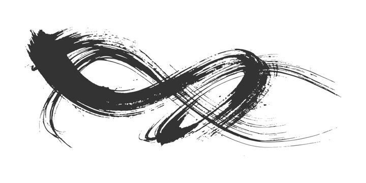Hand drawn dry brush stroke infinity symbol abstract grunge graphic element vector illustration.