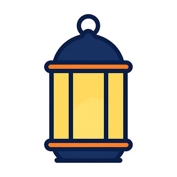 A simple colored flat vector illustration of a traditional glowing Ramadan fanous lantern, representing Islamic holidays, spiritual fasting, and festive night decorations, isolated on white.