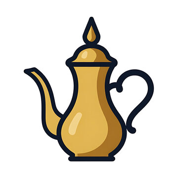 A simple colored flat vector illustration of an Arabic dallah coffee pot, representing Middle Eastern hospitality, traditional Iftar drinks, and cultural heritage, isolated on white.