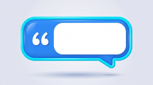 3d blue speech bubble icon with white quotation mark for