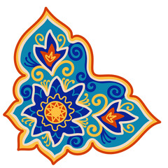 Traditional turkish iznik tile corner ornament with blue floral ottoman motif illustration © Rusdi Maulana