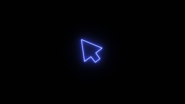 A blue glowing neon mouse pointer arrow icon set against a dark background.